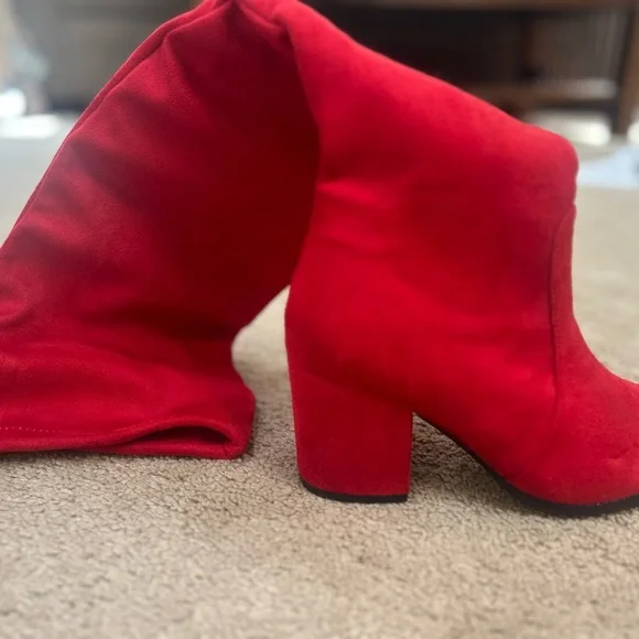 Red Over-the-Knee Women's Boots - Picture 2 of 4